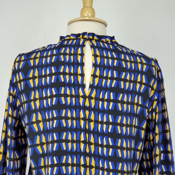 Rachel Zoe Contemporary Fit Geometric Print Ruffle Neck Top With Shirred Cuff M - Picture 8 of 11